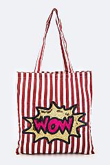 LA JEWELRY PLAZA, Sequins WOW Canvas Tote, 128-EMB8700-MB030-MAKE