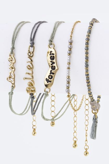 LA JEWELRY PLAZA, Mix LOVE Charms  Bead Bracelets Set, 55-114577-AF370