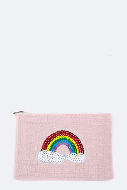 LA JEWELRY PLAZA, Sequins Rainbow Patched Mini Pouch, 128-EMB0991D-MAKE