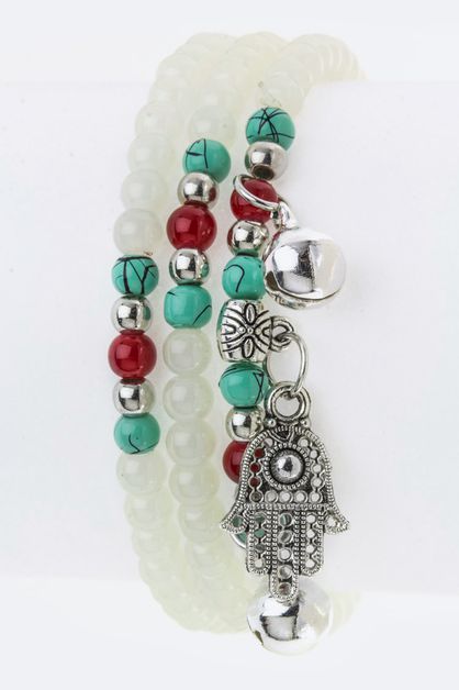 LA JEWELRY PLAZA, Mix Bead Hamsa Stretch Wrap Bracelet, 61-NUMBER-AJ-S001