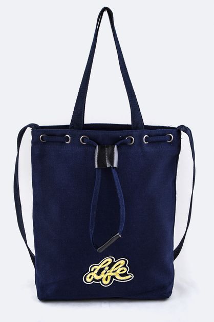 LA JEWELRY PLAZA, Life Embroidered Patch College Tote, 128-EMB0891-MJ-SIDE
