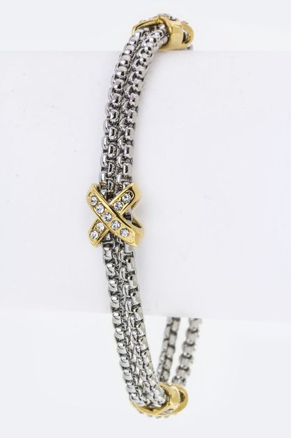 LA JEWELRY PLAZA, Crystal X Layer Chains Bracelet, 11-BC7091-AG814