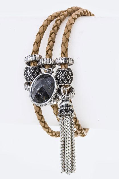 LA JEWELRY PLAZA, Mix Charms Leather Bracelet, 46-OB6006/AB696