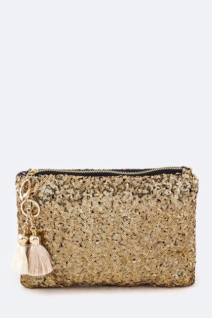LA JEWELRY PLAZA, Statement Sequins Pouch With Tassel, 128-EMB8458-ME033