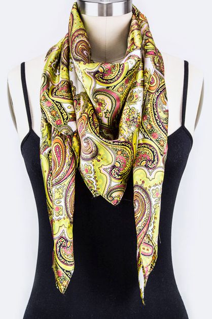 ARTINI ACCESSORIES, Paisley Print Square Silk Scarf, 98-M001-YELLOW-MC001