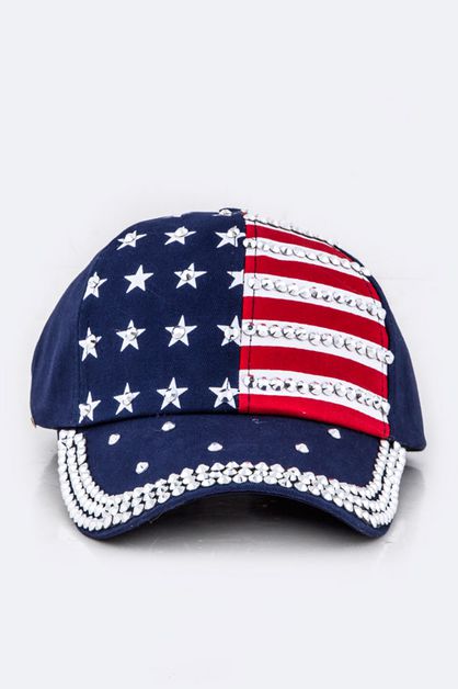 LA JEWELRY PLAZA, Crystal Embellished US Flag Cap, 99-HT277X106-BP14
