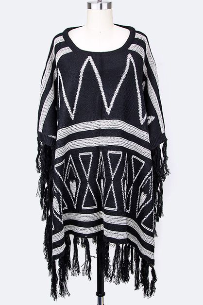ARTINI ACCESSORIES, Geo Pattern Fringe Poncho, 103-11344-MW005