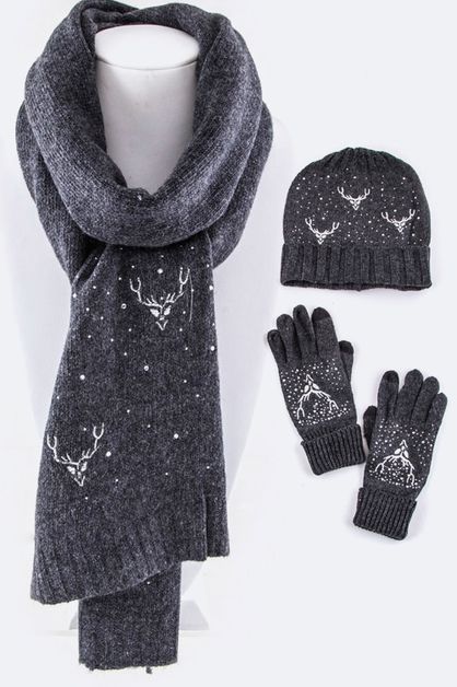 ARTINI ACCESSORIES, Wool Blend Reindeer Scarf Set, 103-M56-MB029