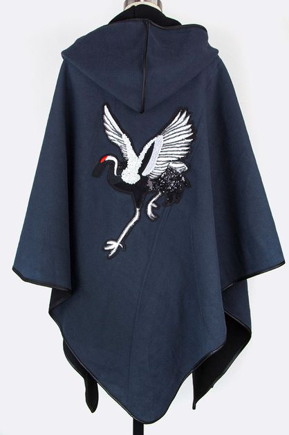 LA JEWELRY PLAZA, Embroidered Royal Crane Hooded Cape, 103-M134-MB010