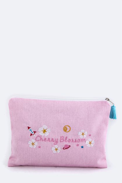 ARTINI ACCESSORIES, Cherry Blossom Embroidery Pouch, 128-EMB8977-B-MK008