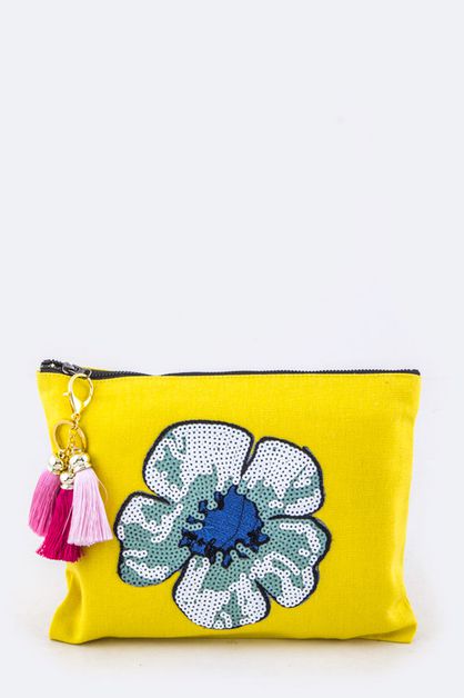 ARTINI ACCESSORIES, Sequins Flower and Tassels Pouch, 128-EMB8838-MC036