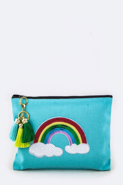 ARTINI ACCESSORIES, Sequins Rainbow Tasseled Pouch, 128-EMB8628-RAIN-MC036