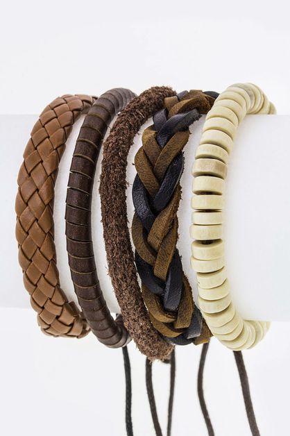 LA JEWELRY PLAZA, Wooden Beads Mix Leather Bracelets, 98-EML8077-NW1