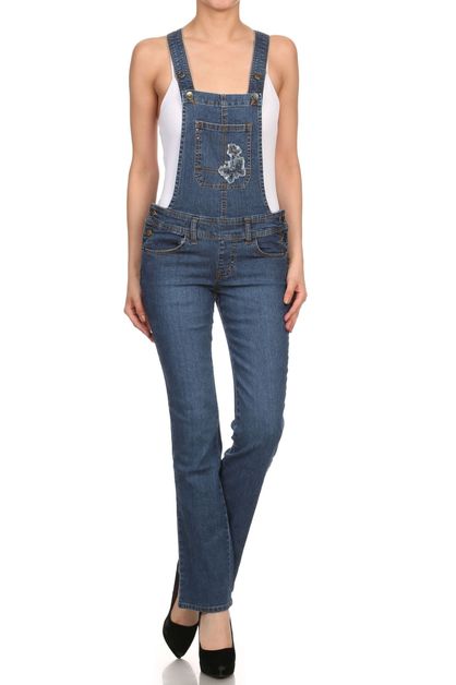 BAGEL, FLARE OVERALLS WITH BUTTERFLY PATCH, OP7511