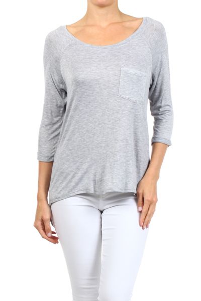 BAGEL, SOLID COLOR 3-QTR SLV BASEBALL TEE, PRR-8404-GREY
