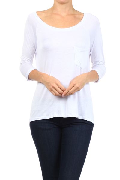 BAGEL, SOLID COLOR 3-QTR SLV BASEBALL TEE, PRR-8404-WHITE