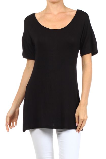 BAGEL, SCOOP NECK CASUAL TUNIC TOP, PRR-8451-BLACK