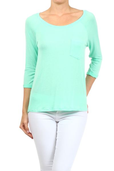 BAGEL, SOLID COLOR 3-QTR SLV BASEBALL TEE, PRR-8404-MINT