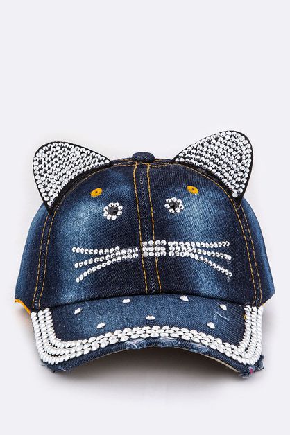 LA JEWELRY PLAZA, Crystal Kitty Iconic Fashion Cap, 99-HT277X154-BP7