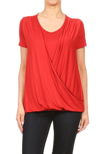 BAGEL, CROSS DRAPED V-NECK TOP, 4052-GINGER