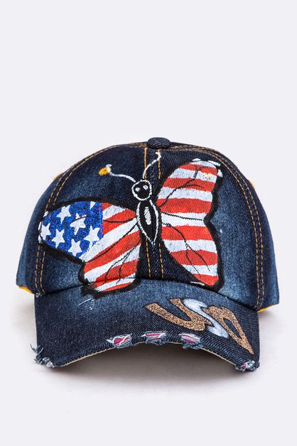 ARTINI ACCESSORIES, US Butterfly Print Denim Cap, 99-HT277X167-BQ46
