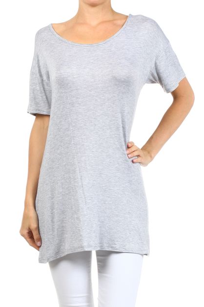 BAGEL, SCOOP NECK CASUAL TUNIC TOP, PRR-8451-GRAY
