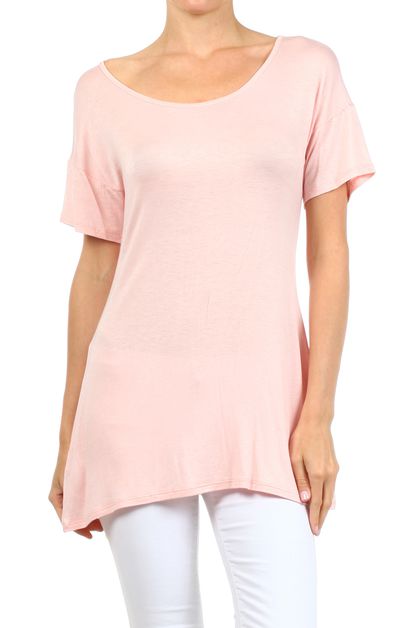 BAGEL, SCOOP NECK CASUAL TUNIC TOP, PRR-8451-PINK