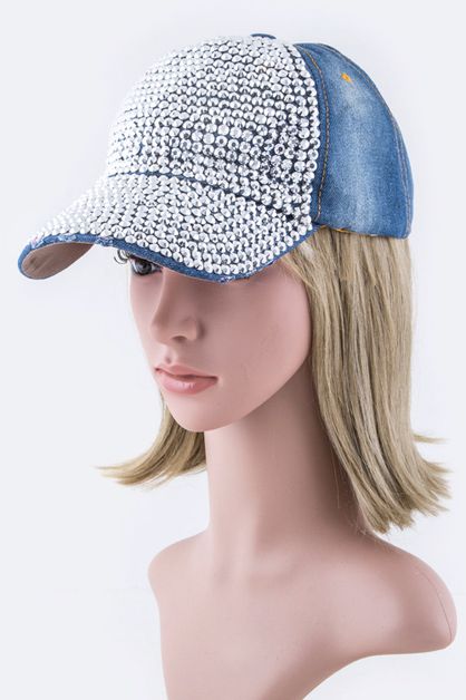 ARTINI ACCESSORIES, Crystal Distressed Denim Cap, 128-EMH8473