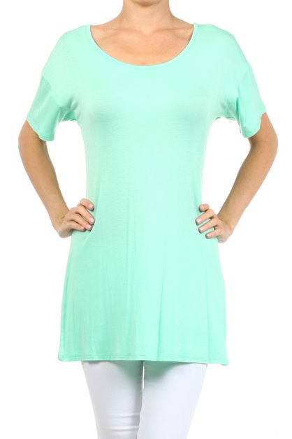 BAGEL, SCOOP NECK CASUAL TUNIC TOP, PRR-8451-MINT
