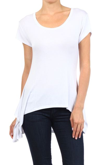 BAGEL, HI-LOW SCOOP NECK TOP, PRR-8452-WHITE