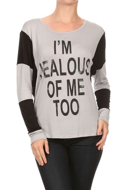 BAGEL, JEALOUS PRINT CASUAL LONG SLEEVE TOP, PRR-8266-GRAY