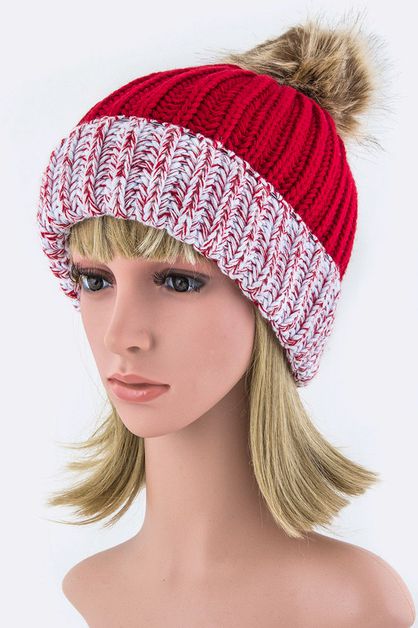 LA JEWELRY PLAZA, Fur PomPom Beanie Hat, 08-OH0801-MT-SIDE-BA