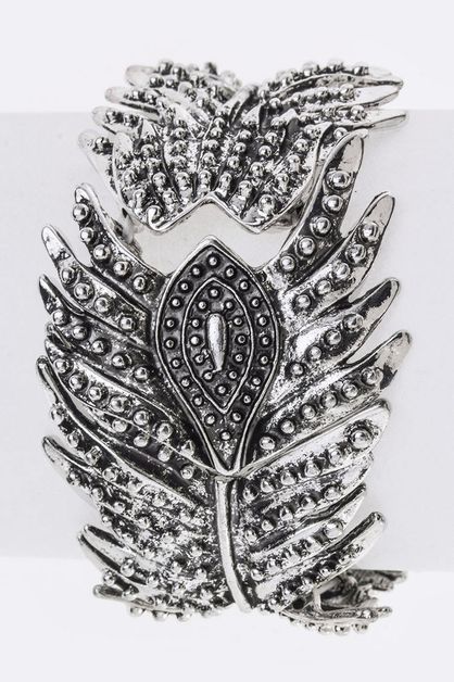 LA JEWELRY PLAZA, Metal Feather Stretch Bracelet, 56-HB6601-AB773