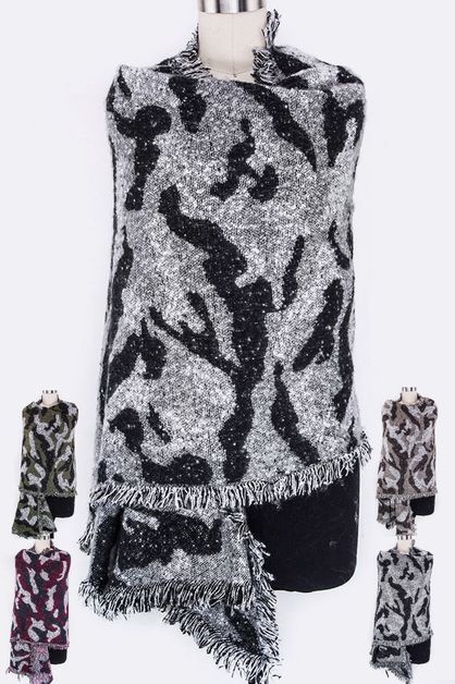 LA JEWELRY PLAZA, Camouflage Print Heavy Fringe Shawl , 105-SCF2094-ME030-BASE