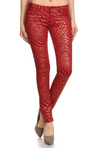 BAGEL, LEOPARD METALLIC PRINT PANTS, NSP-509-BURGUNDY