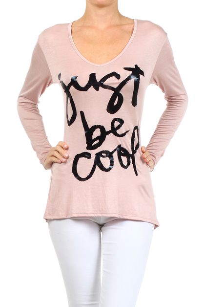 BAGEL, JUST BE COOL PRINT LONG SLEEVE TOP, PRR-8264-PINK