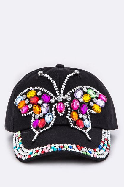 LA JEWELRY PLAZA, Crystal Butterfly Embellished Cap, 128-EMH8605-NW
