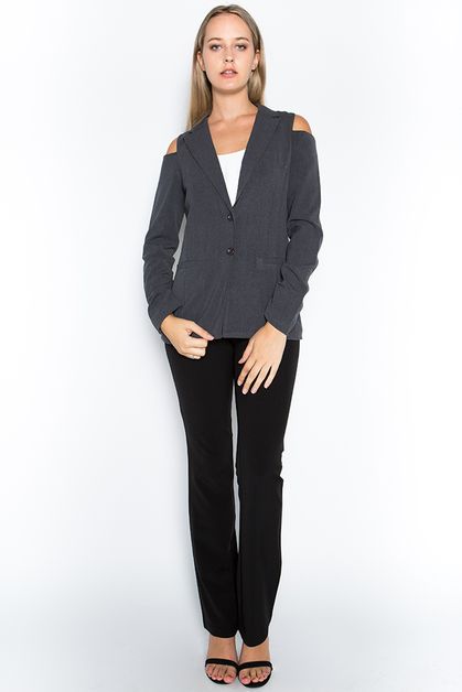DAZZ, Solid tropical cold shoulder blazer, D51106-GREY
