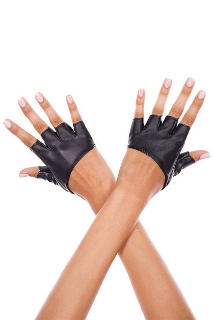 DONNA DI CAPRI, Short Faux Leather Fingerless Gloves, ML-463