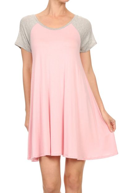 BAGEL, TWO TONE LOOSE FIT SCOOP NECK DRESS, SLT-1004-P