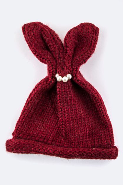 LA JEWELRY PLAZA, Kids Size Bunny Ears Pearls Beanie, 128-EMC6417-MQ021
