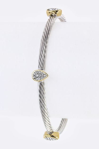 LA JEWELRY PLAZA, Crystal Teardrop Charms Open Bangle, 11-BC7123-AG954