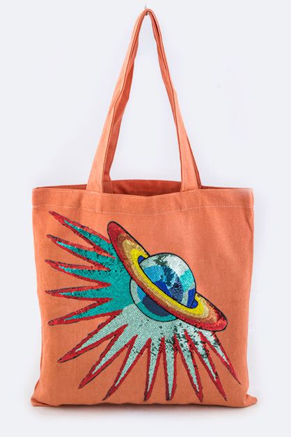 LA JEWELRY PLAZA, Sequins Planet Fashion Tote, 128-EMB0885