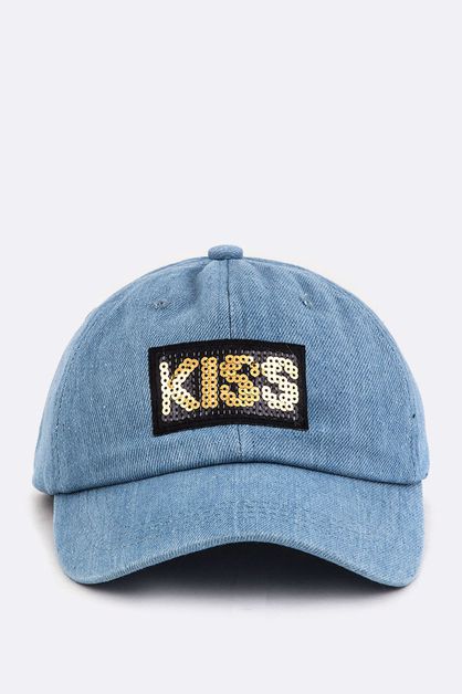 LA JEWELRY PLAZA, Sequins KISS Denim Cap, 128-EMH0974W-MV