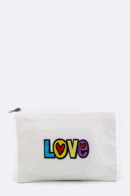 LA JEWELRY PLAZA, LOVE Embroidery Canvas Pouch, 128-EMB0876L-MAKE