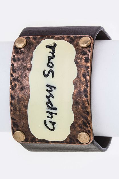 LA JEWELRY PLAZA, Gypsy Soul Metal Tag Leather Cuff, 08-OB07631-BM081
