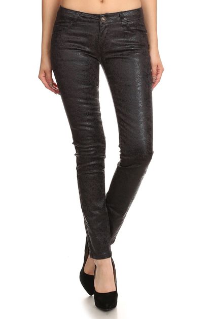 BAGEL, LOW RISE METALLIC PRINT SKINNY JEANS, NSP-510-CHARCOAL-