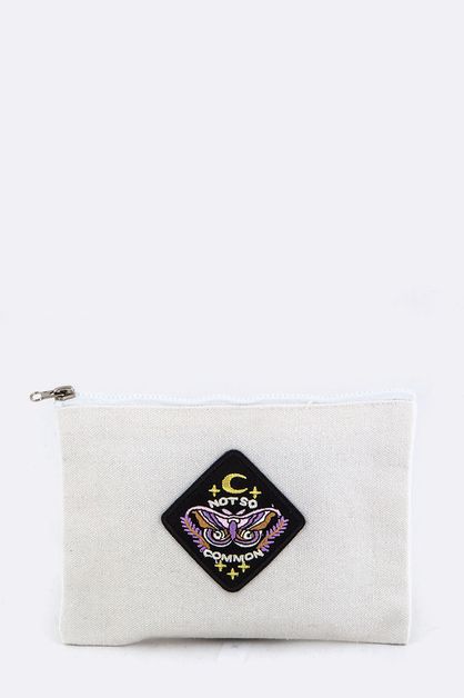 LA JEWELRY PLAZA, Moth Embroidery Canvas Pouch, 128-EMB0875J-MD