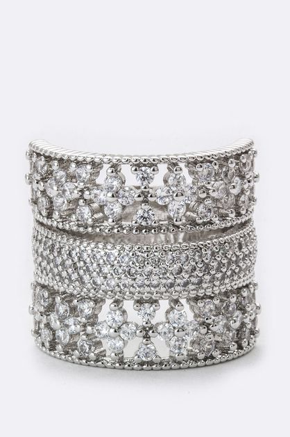 LA JEWELRY PLAZA, CZ Flower Layer Ring, 57-GKP420R-AW385