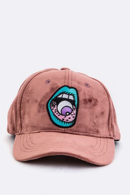 LA JEWELRY PLAZA, Eyeball Mouth Patch Velour Cap, 128-EMH0971X-MAKE